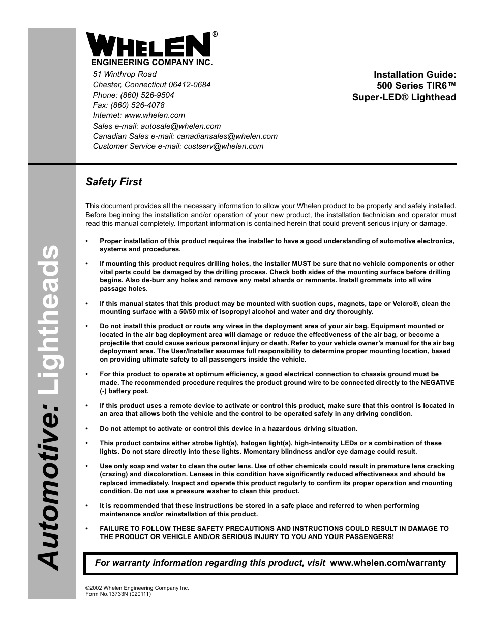 Whelen 500 Series TIR6™ User Manual | 4 pages