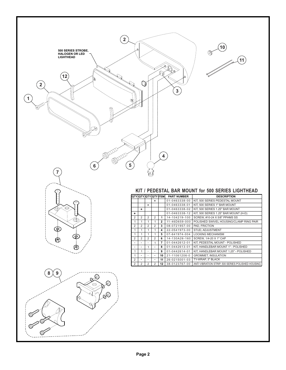 Kit / pedestal bar mount for 500 series lighthead, Page 2 | Whelen 5HSGPED User Manual | Page 2 / 2