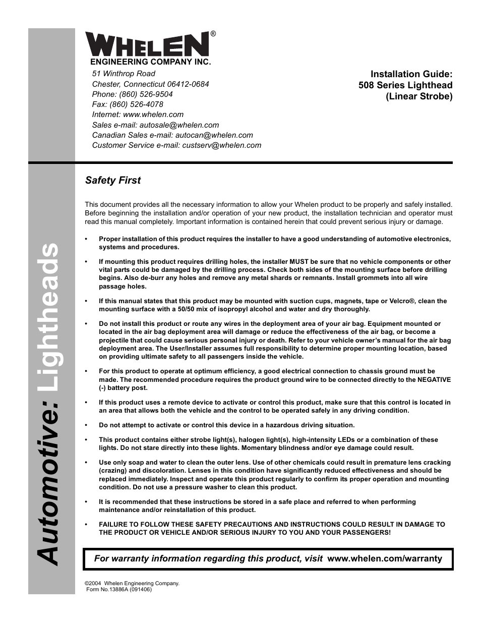 Whelen 508 Series Lighthead User Manual | 3 pages