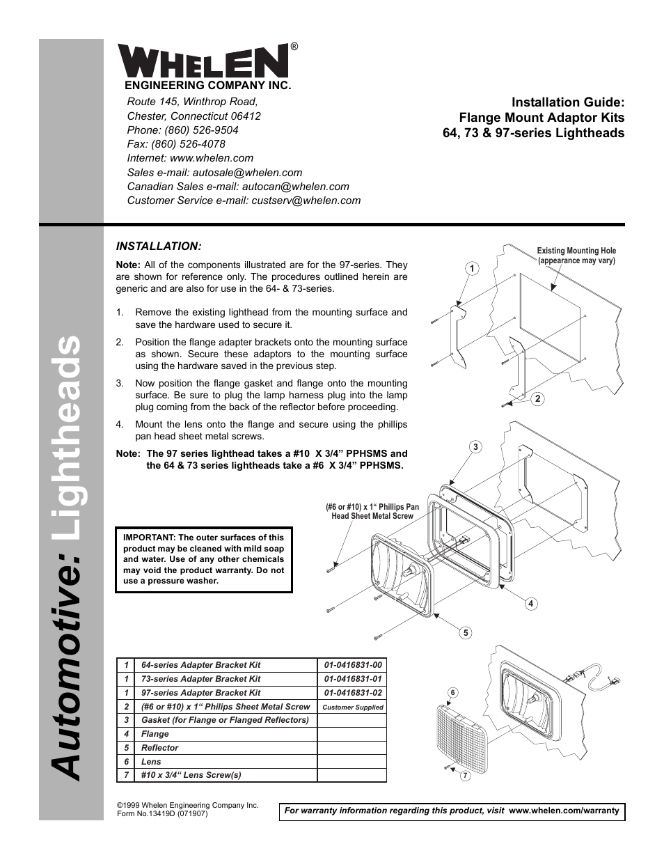 Whelen 64FKIT User Manual | 1 page