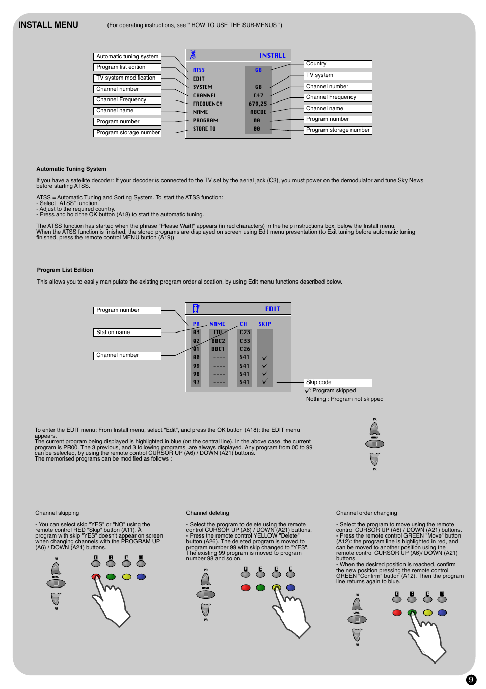 Install menu | Daewoo D W X -28W User Manual | Page 10 / 14