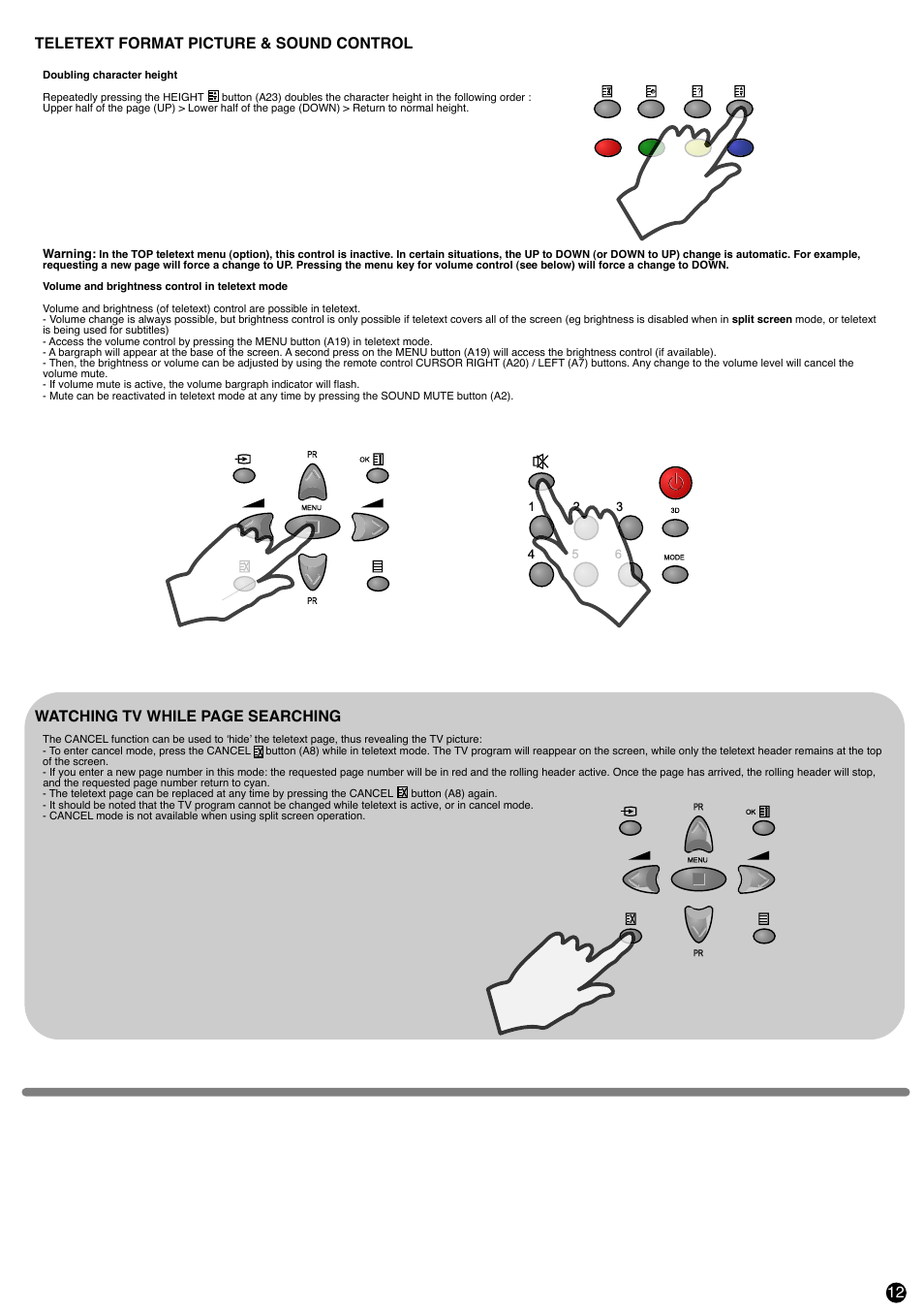 Teletext format picture & sound control, Watching tv while page searching | Daewoo D W X -28W User Manual | Page 13 / 14