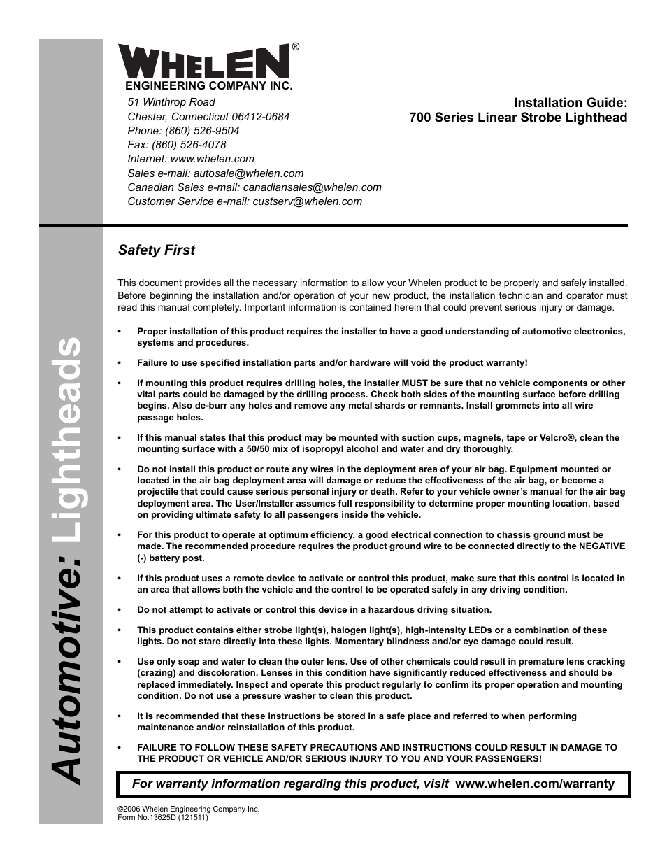 Whelen 702000AR User Manual | 2 pages