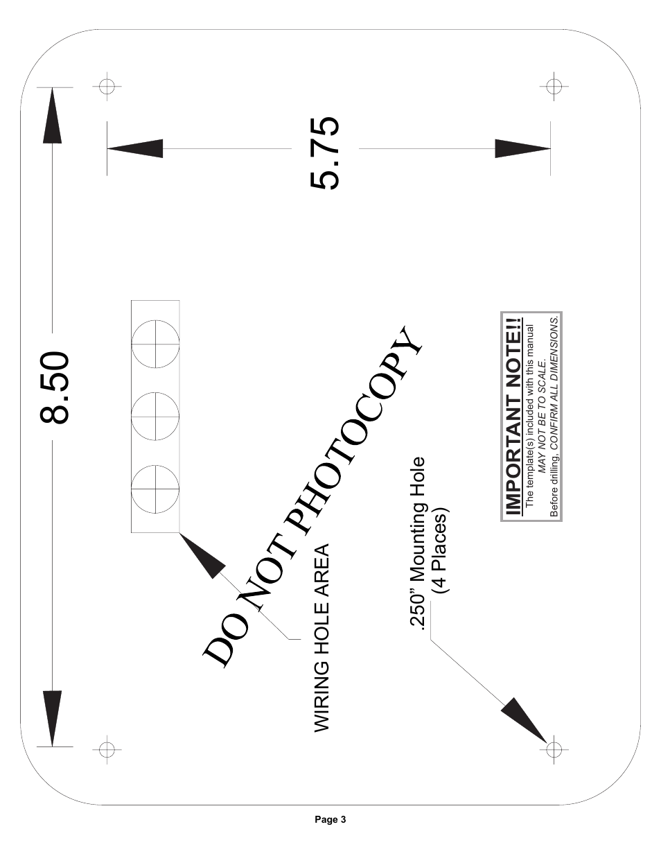 Wi ri ng h o le ar ea .25 0” moun ting ho le | Whelen 81EC20AR User Manual | Page 3 / 3