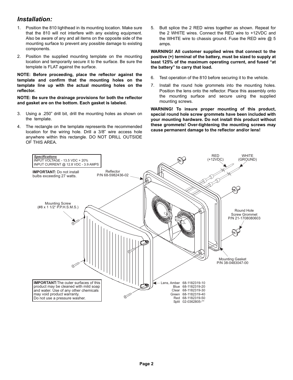 Installation | Whelen 810CAAAR User Manual | Page 2 / 3