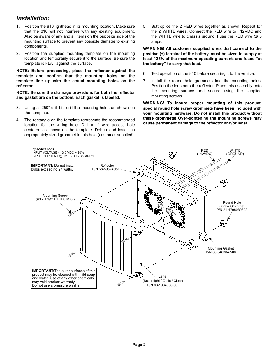 Installation | Whelen 810CA0ZR User Manual | Page 2 / 3