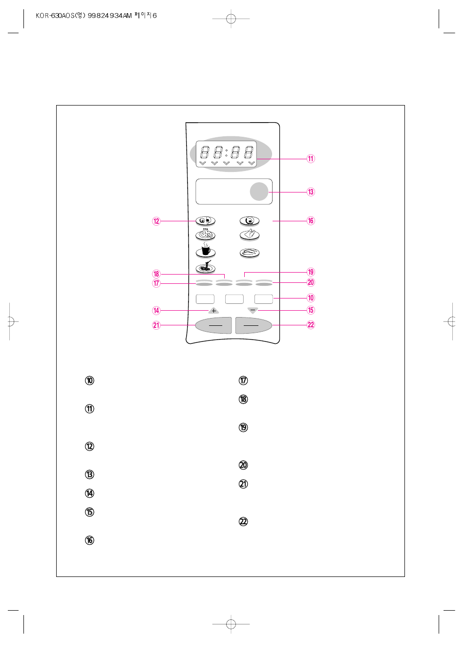 Features diagram, Continued) | Daewoo KOR-630A User Manual | Page 7 / 17