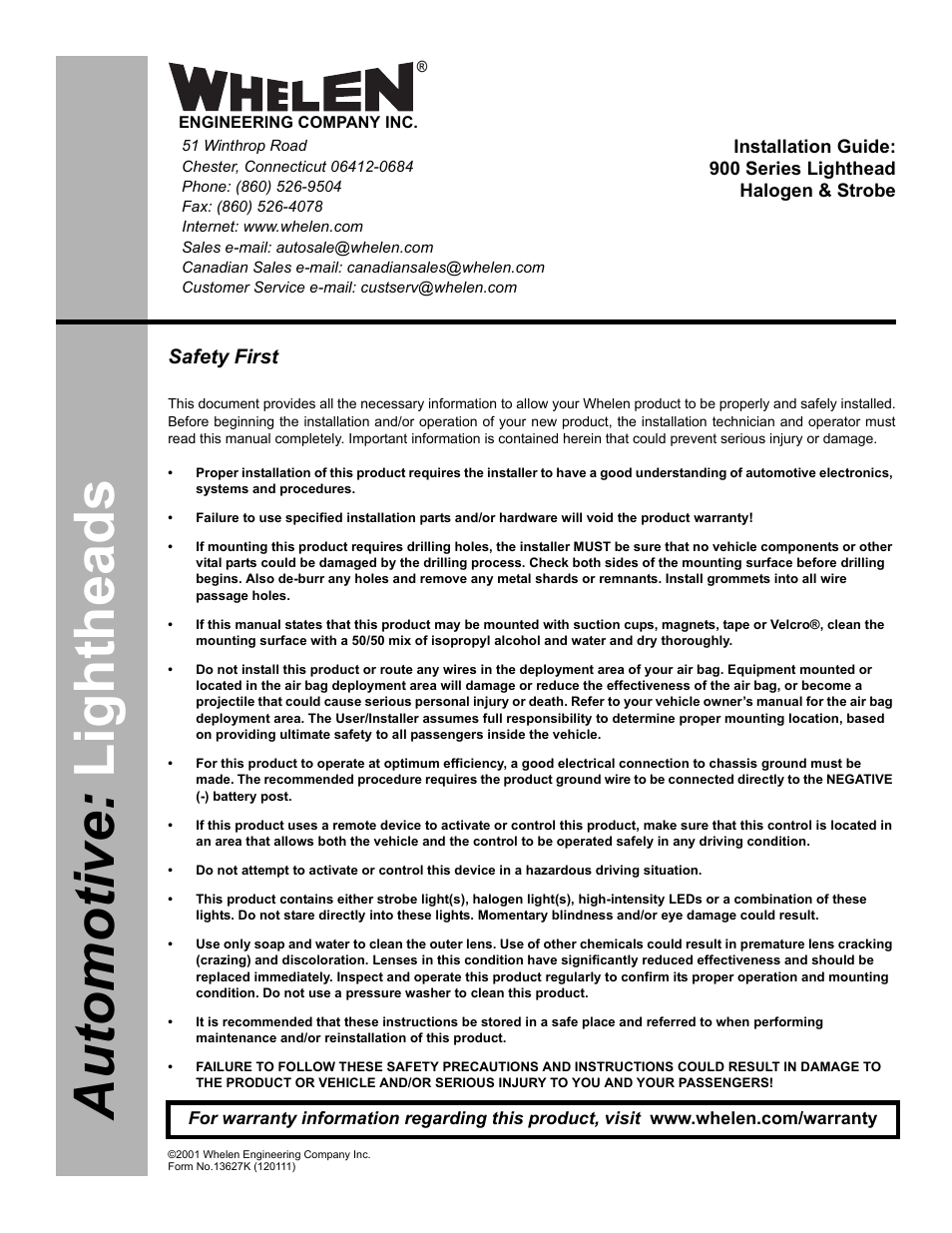 Whelen 90F000AR User Manual | 3 pages