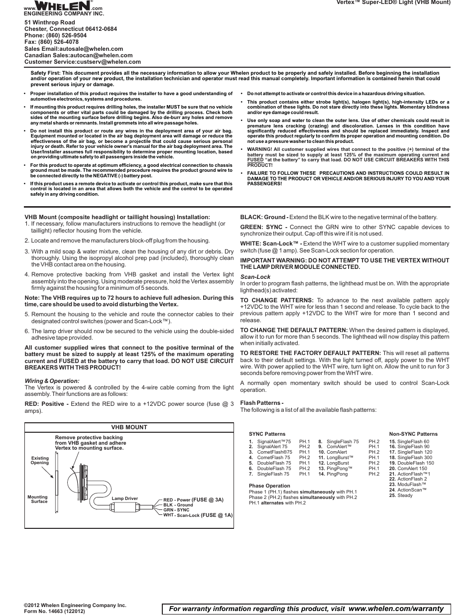 Whelen VHB609A User Manual | 1 page