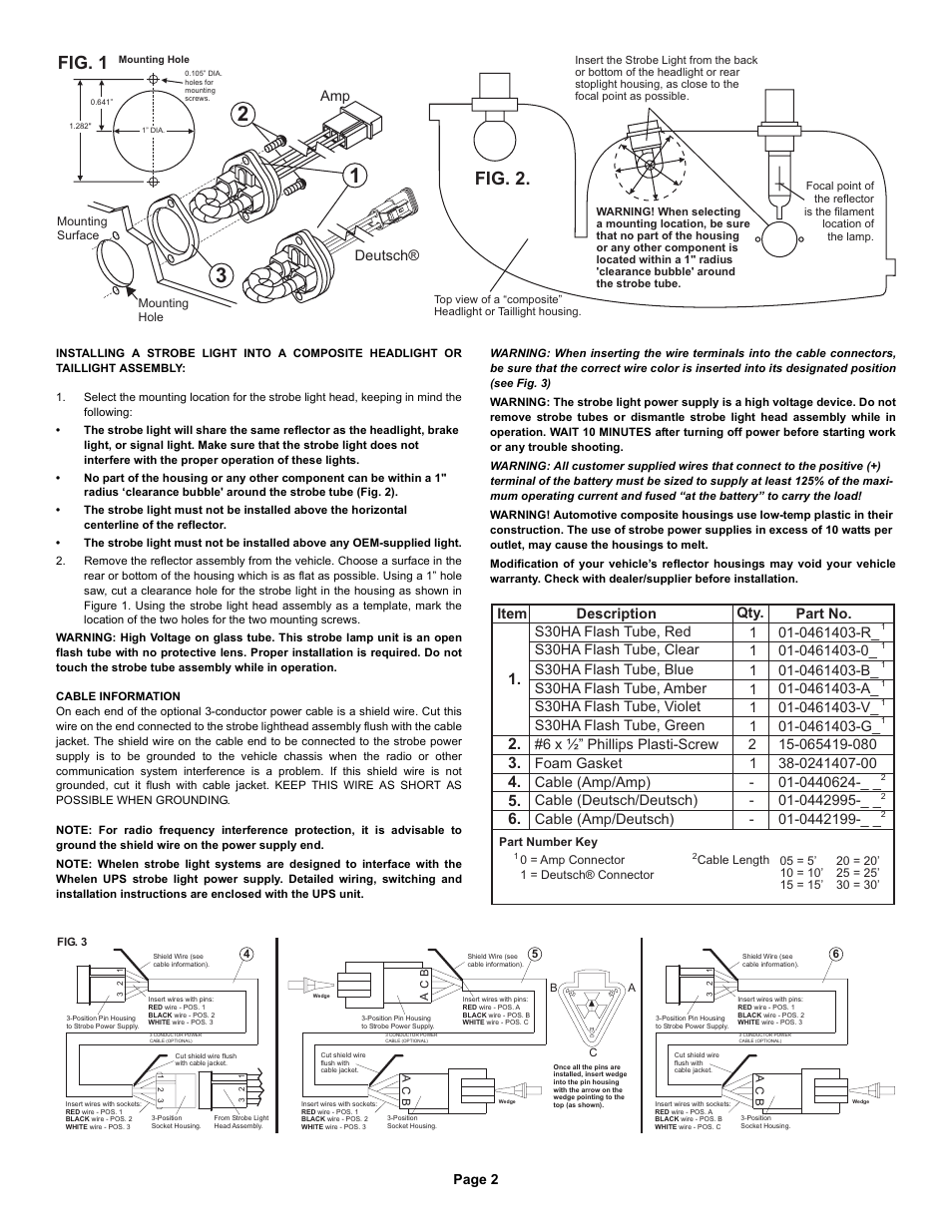 Fig. 2, Fig. 1, Page 2 | Cable (deutsch/deutsch) cable (amp/deutsch), Amp deutsch | Whelen HA238C User Manual | Page 2 / 2