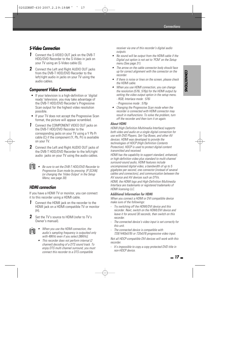 S-video connection 1, Component video connection, Hdmi connection | Daewoo DRHT-630 User Manual | Page 18 / 69