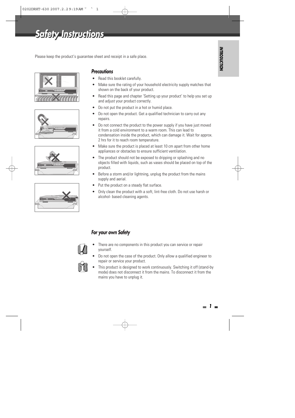 Safety instructions | Daewoo DRHT-630 User Manual | Page 2 / 69
