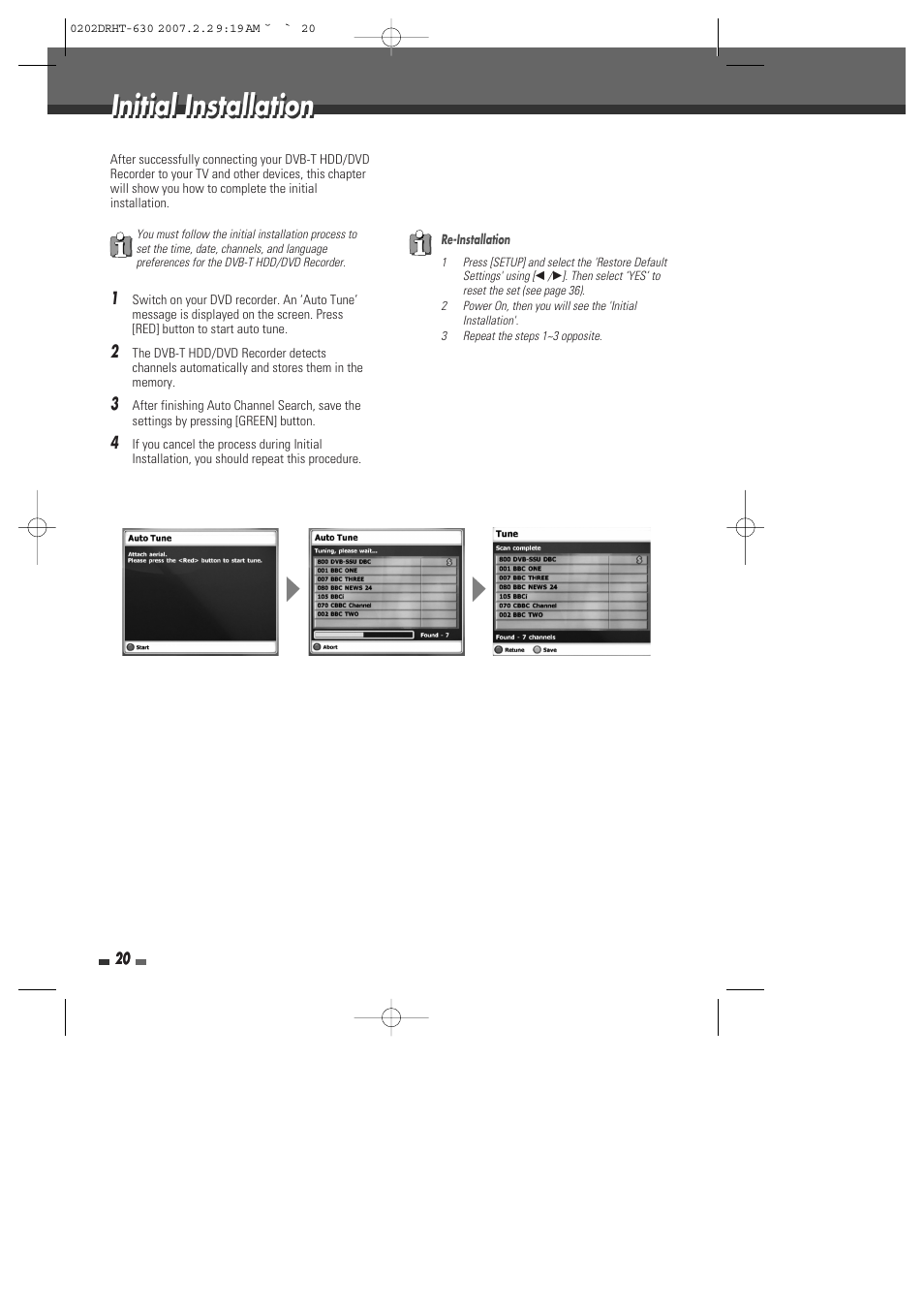 Initial installation | Daewoo DRHT-630 User Manual | Page 21 / 69