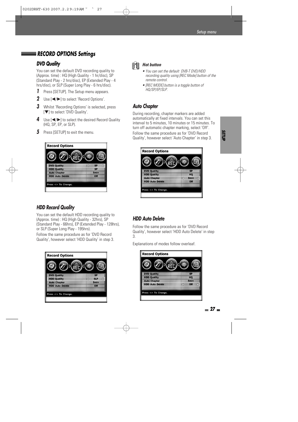 Record options settings | Daewoo DRHT-630 User Manual | Page 28 / 69