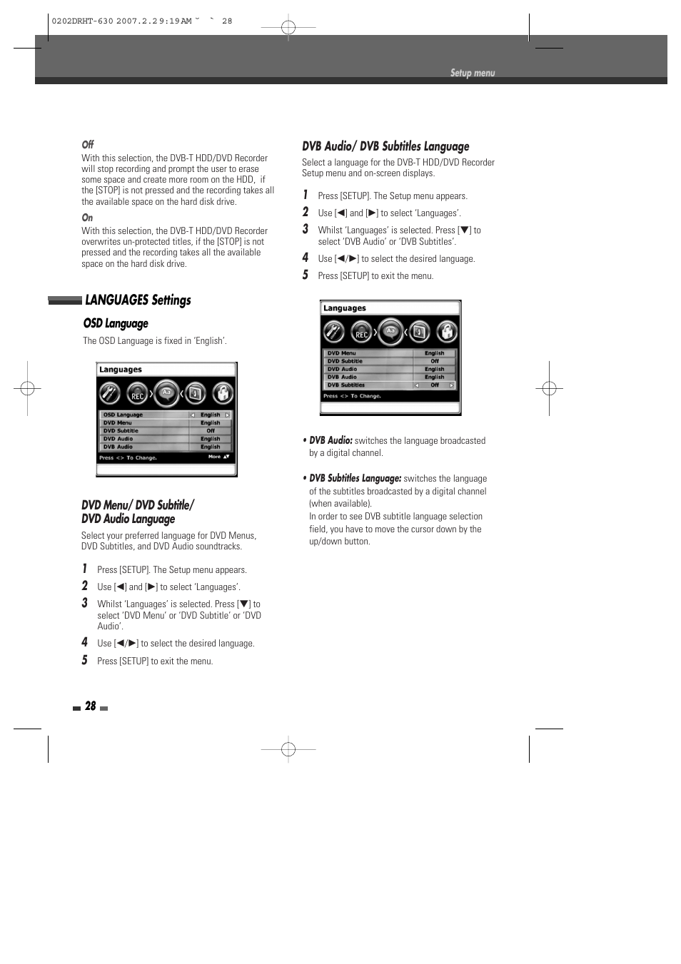 Languages settings | Daewoo DRHT-630 User Manual | Page 29 / 69
