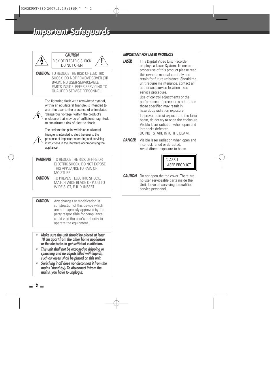 Important safeguards | Daewoo DRHT-630 User Manual | Page 3 / 69
