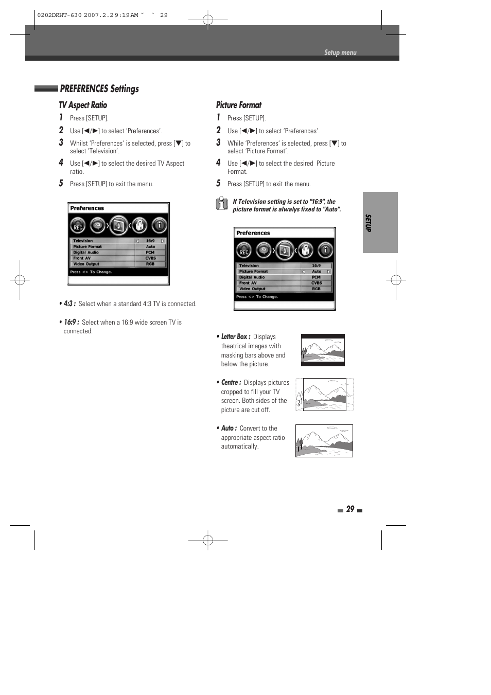 Preferences settings | Daewoo DRHT-630 User Manual | Page 30 / 69