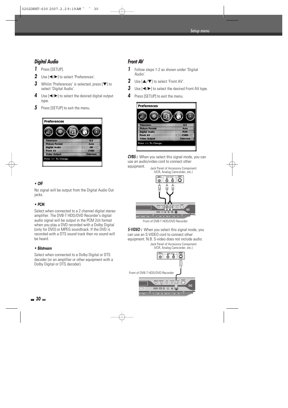 Front av 1, Digital audio 1 | Daewoo DRHT-630 User Manual | Page 31 / 69