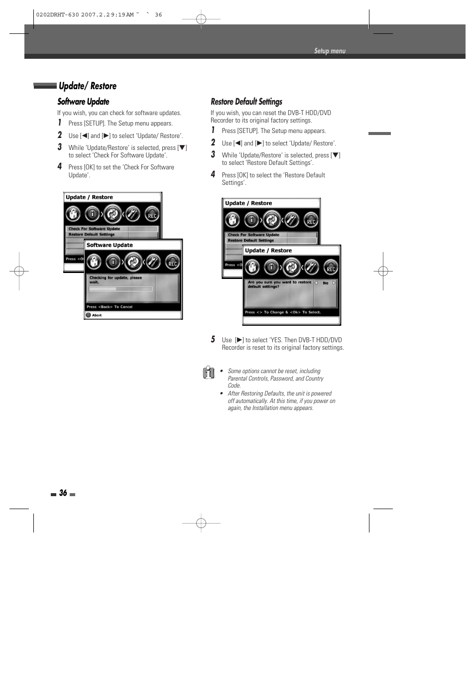 Update/ restore | Daewoo DRHT-630 User Manual | Page 37 / 69