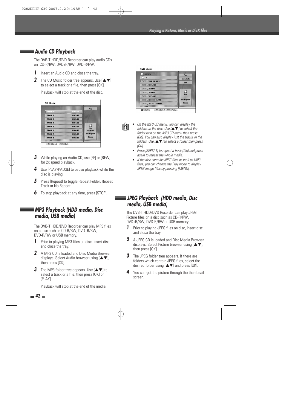 Jpeg playback (hdd media, disc media, usb media) | Daewoo DRHT-630 User Manual | Page 43 / 69