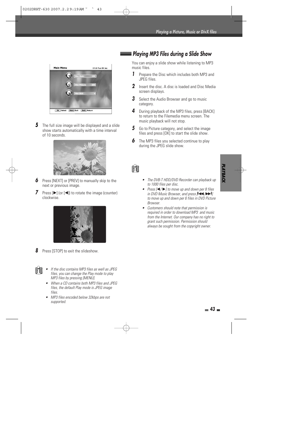 Playing mp3 files during a slide show | Daewoo DRHT-630 User Manual | Page 44 / 69