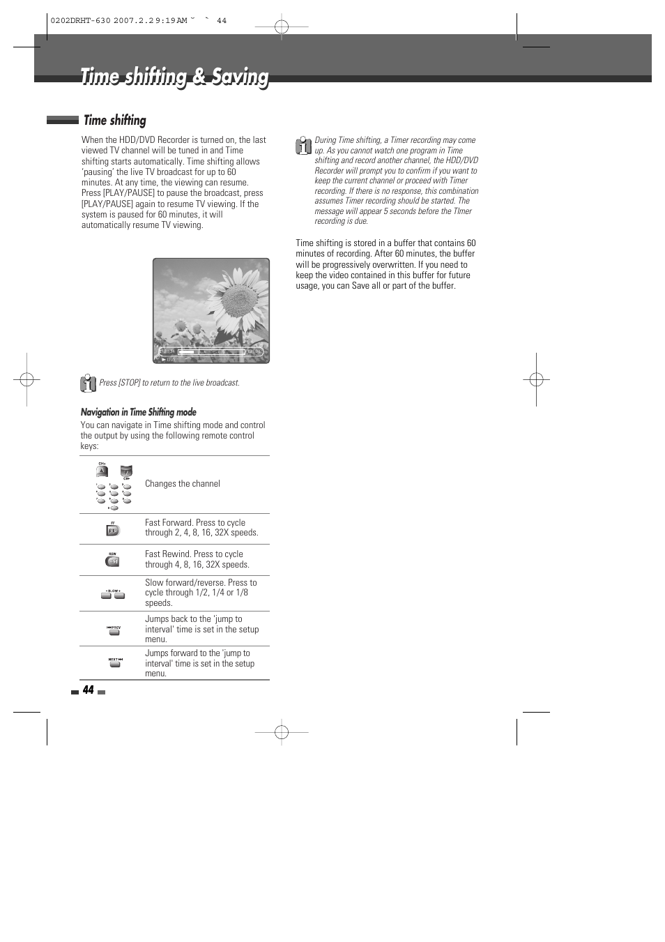 Time shifting & saving, Time shifting | Daewoo DRHT-630 User Manual | Page 45 / 69