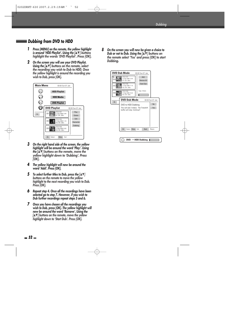 Dubbing from dvd to hdd | Daewoo DRHT-630 User Manual | Page 53 / 69