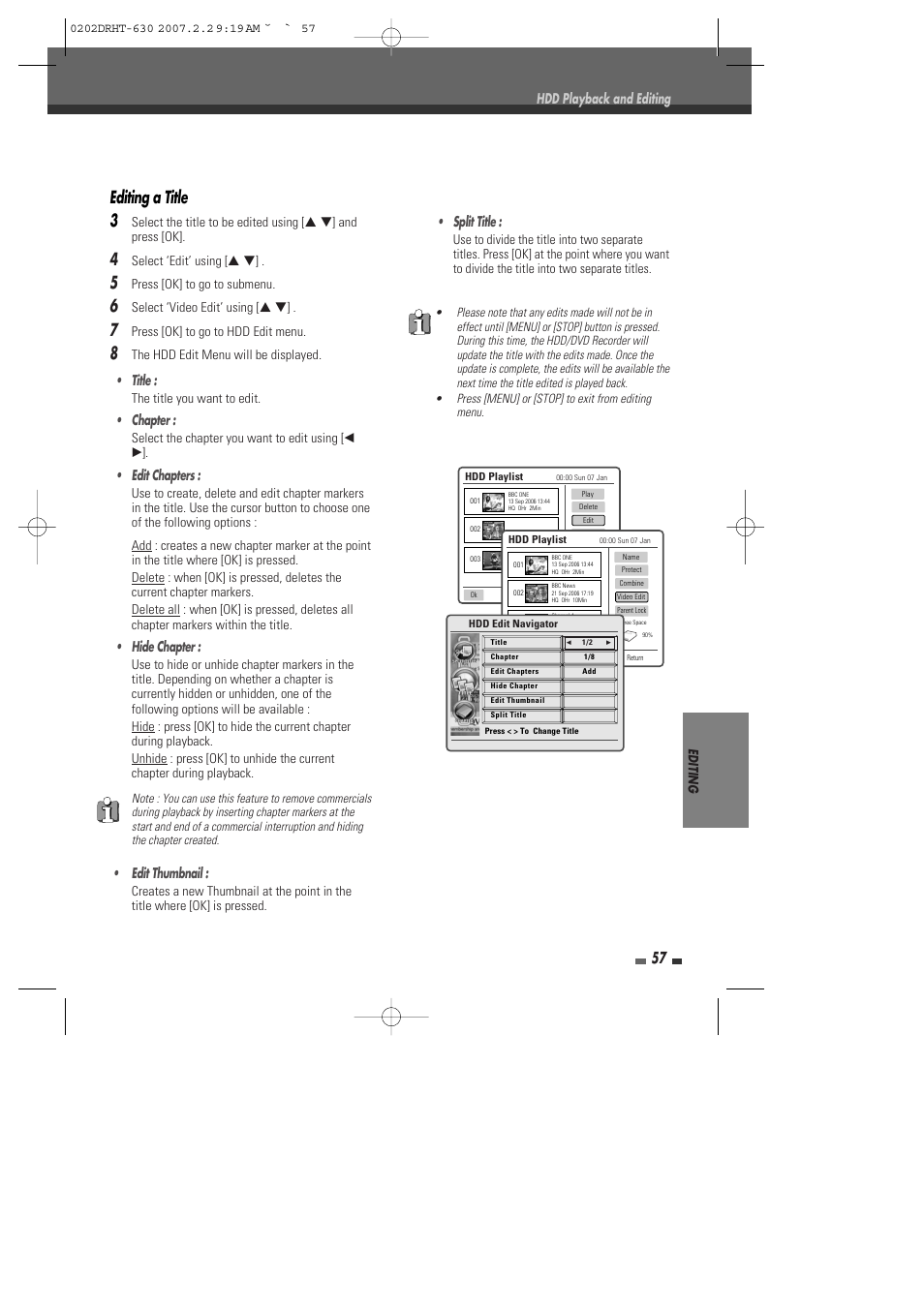 Editing a title 3 | Daewoo DRHT-630 User Manual | Page 58 / 69
