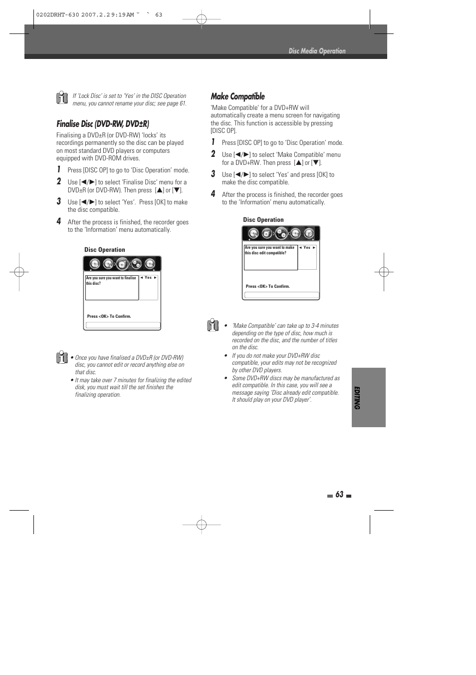 Finalise disc (dvd-rw, dvd±r), Make compatible | Daewoo DRHT-630 User Manual | Page 64 / 69