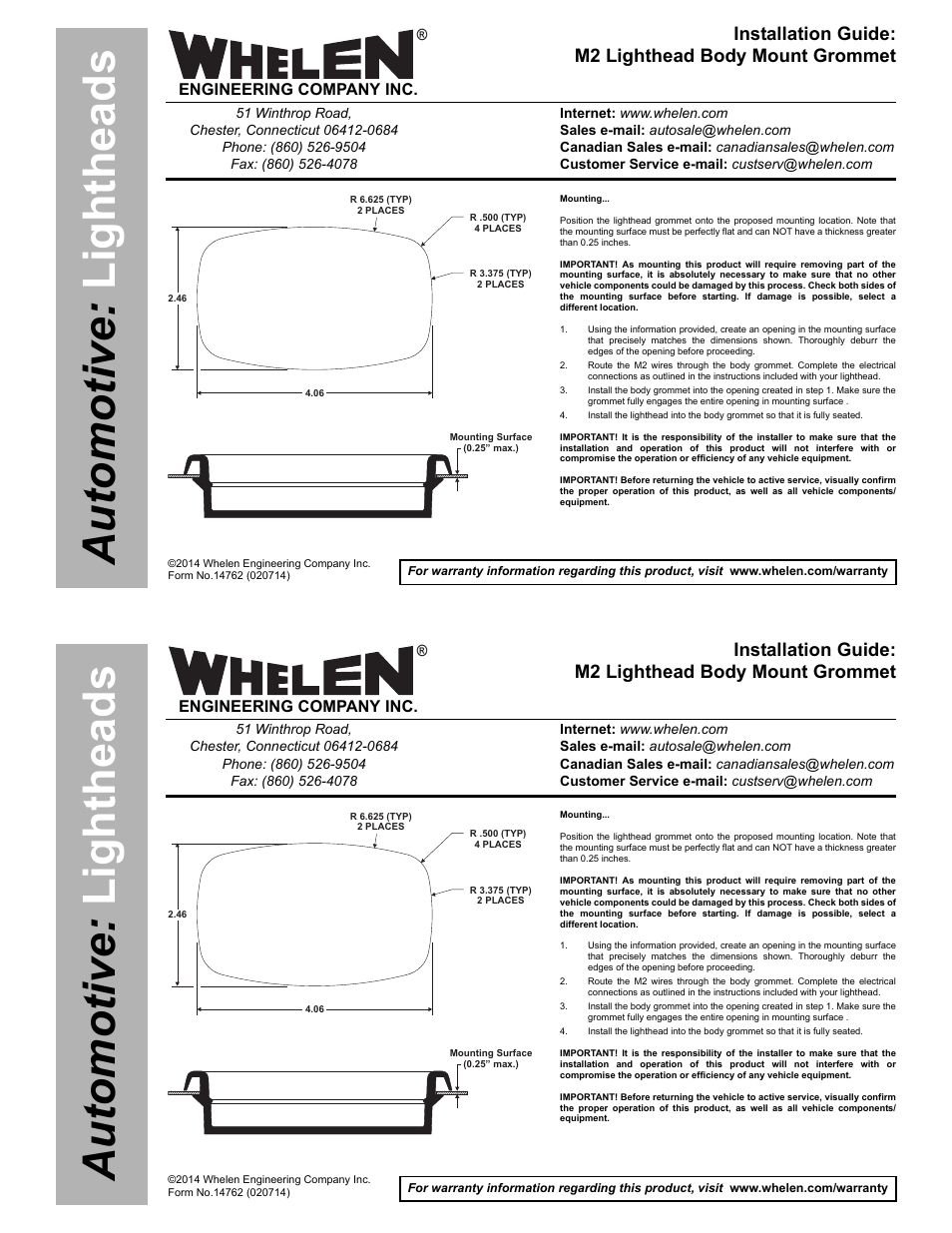 Whelen M2GROM User Manual | 1 page