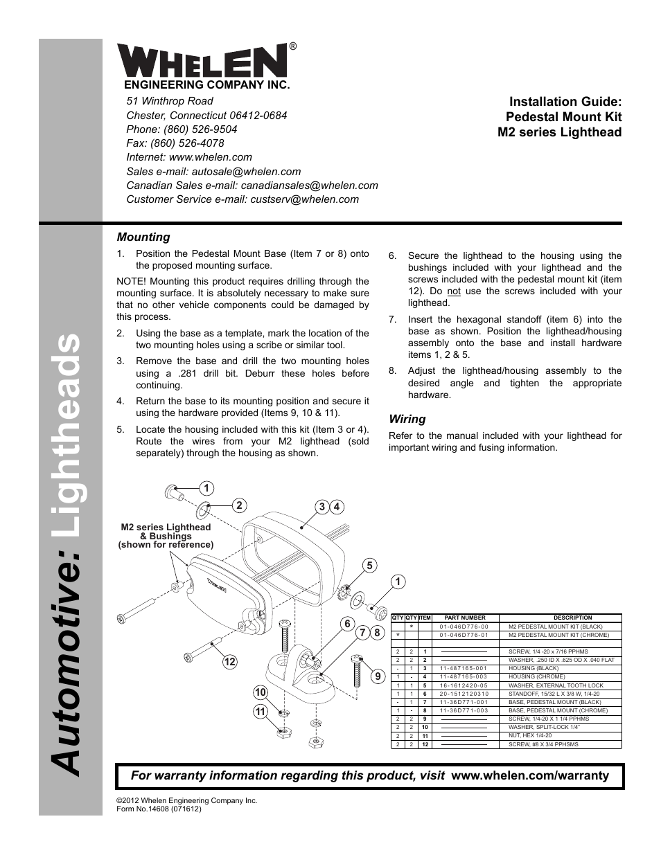 Whelen M2PEDB User Manual | 1 page