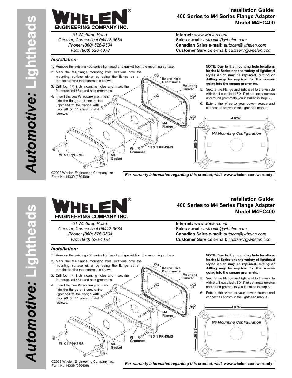 Whelen M4FC400 User Manual | 1 page