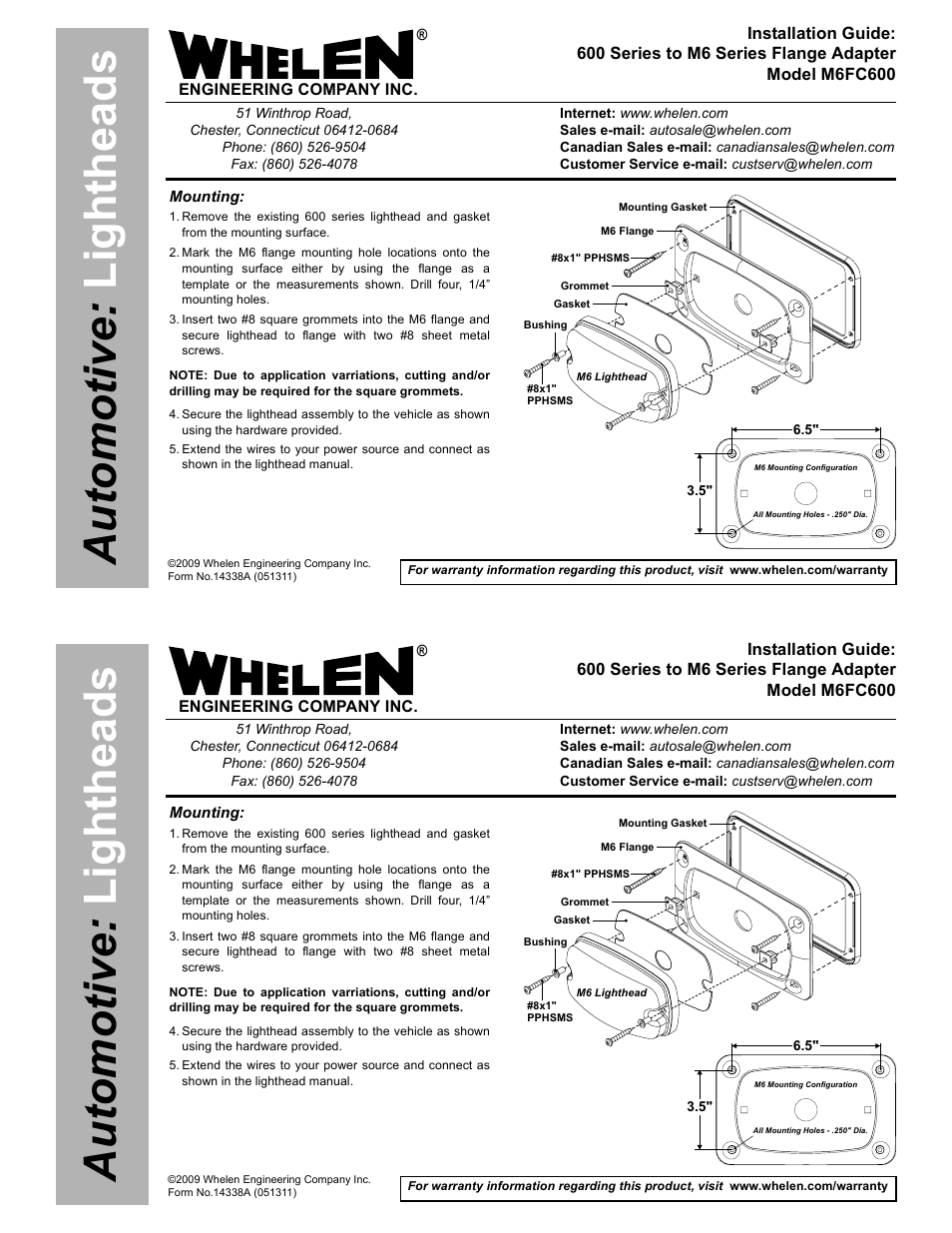 Whelen M6FC600 User Manual | 1 page