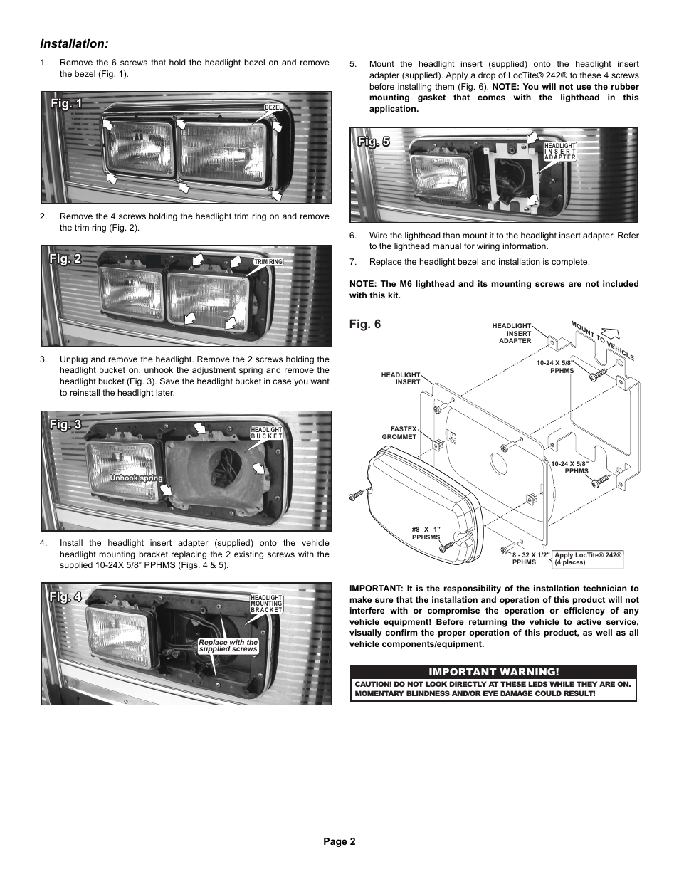 Fig. 6, Fig. 4, Fig. 3 | Fig. 5, Fig. 5 fig. 1 fig. 1 fig. 1, Fig. 2, Installation | Whelen M6HDLMTK User Manual | Page 2 / 2