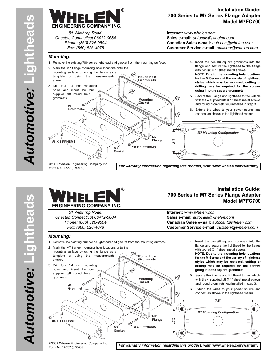 Whelen M7FC700 User Manual | 1 page