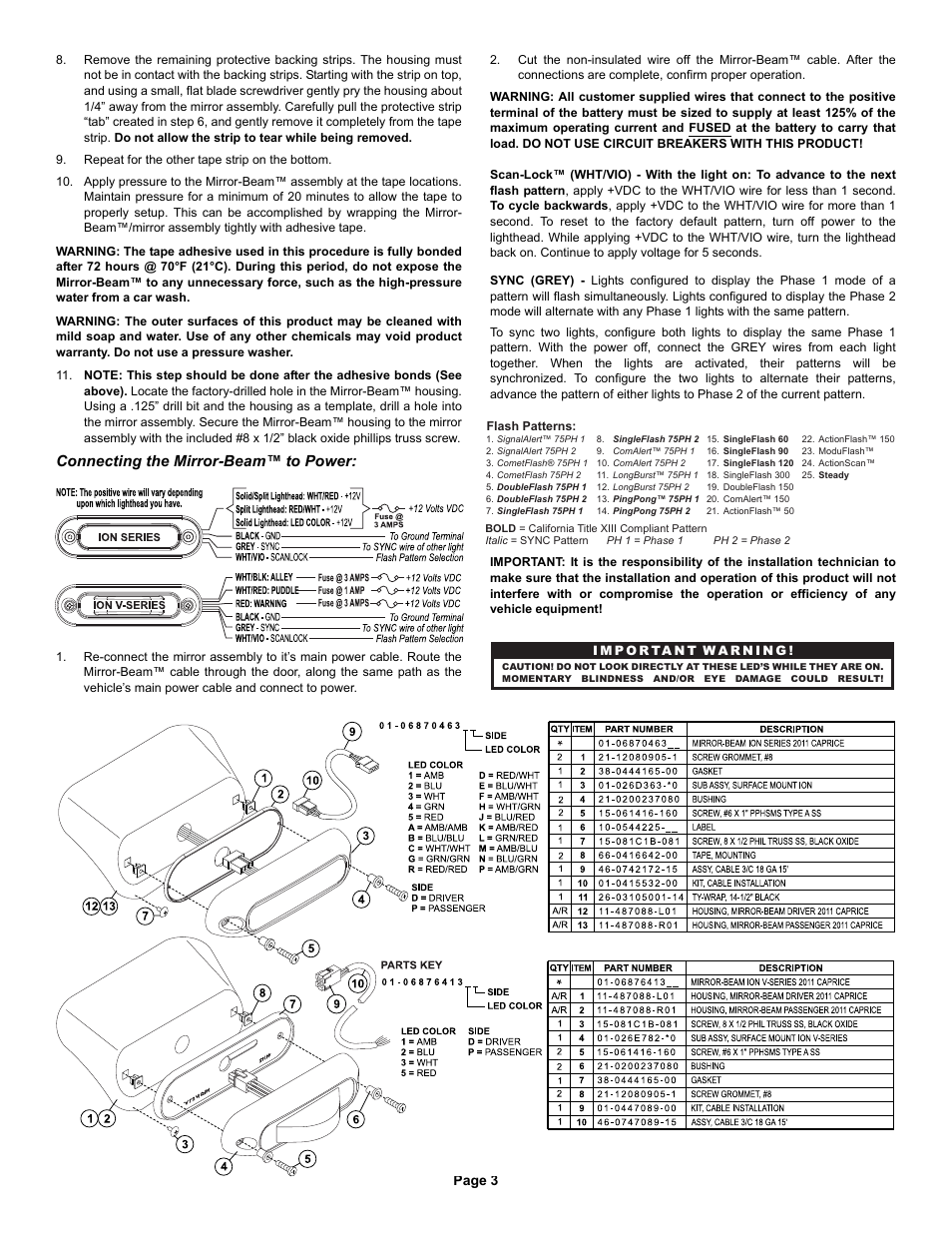 Connecting the mirror-beam™ to power | Whelen MBCC11JJ User Manual | Page 3 / 3