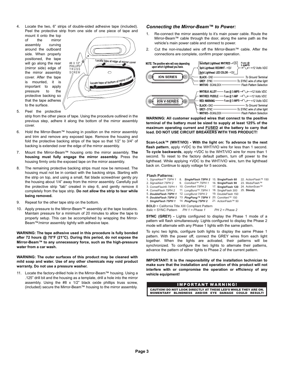 Connecting the mirror-beam™ to power | Whelen MBFX11AA User Manual | Page 3 / 4