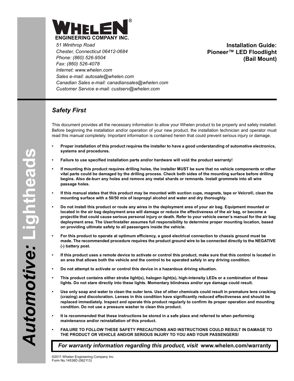 Whelen MPBW User Manual | 3 pages