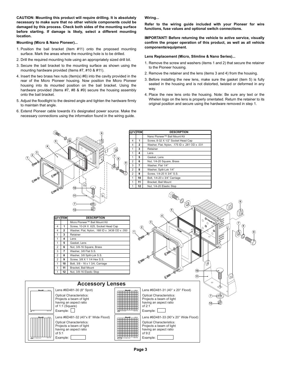 Accessory lenses, Page 3 | Whelen MPBW User Manual | Page 3 / 3