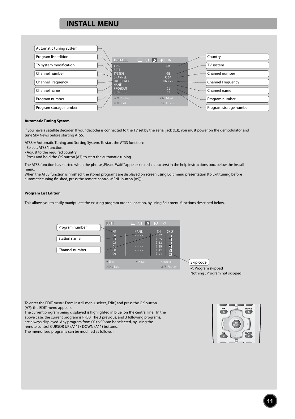 Install menu | Daewoo DUB-2850GB User Manual | Page 13 / 27