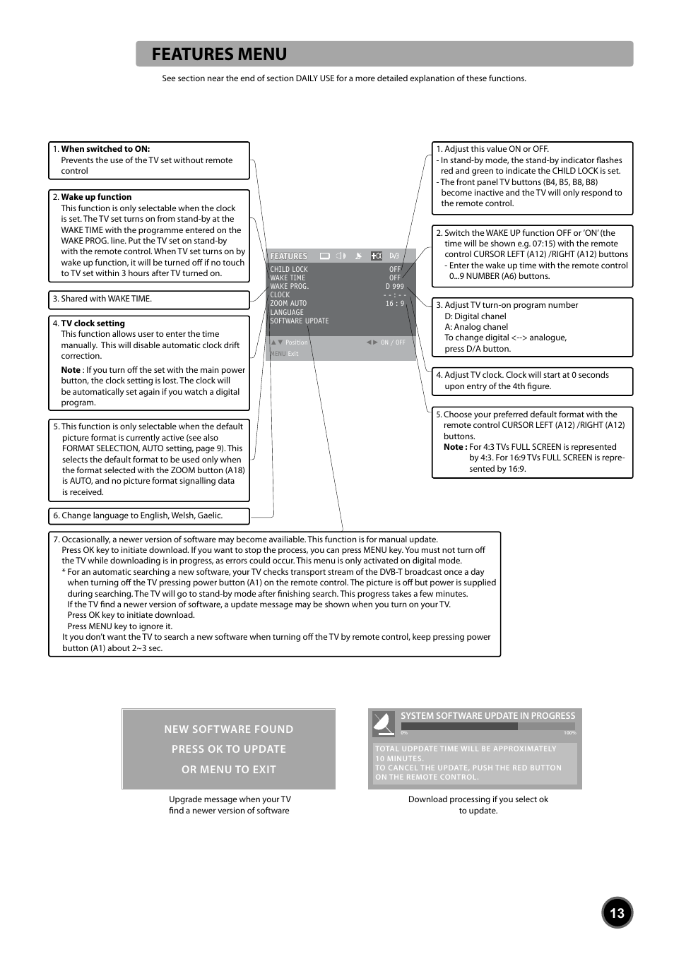 Features menu | Daewoo DUB-2850GB User Manual | Page 15 / 27