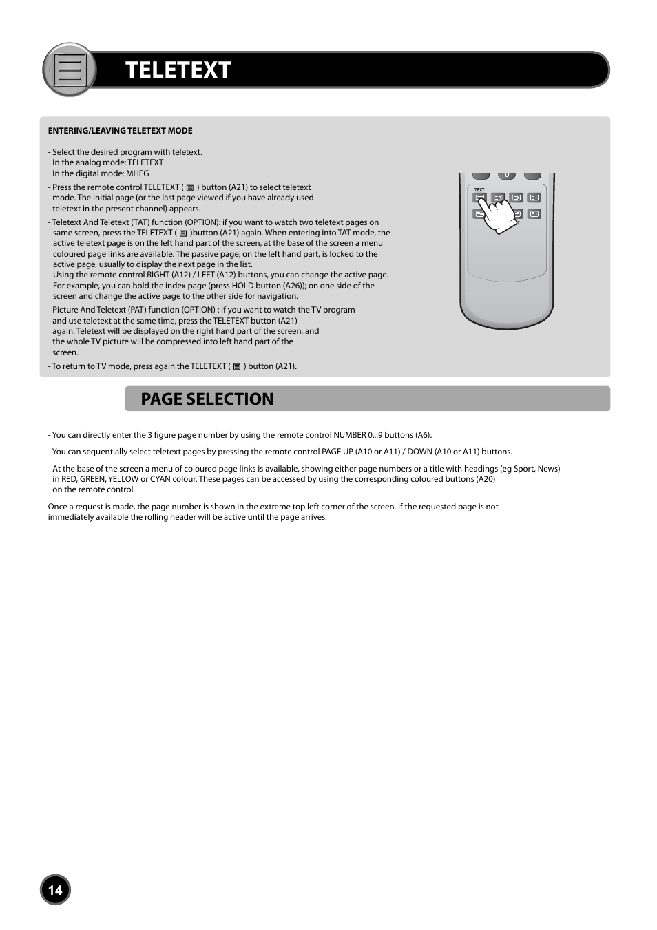 Teletext, Page selection | Daewoo DUB-2850GB User Manual | Page 16 / 27