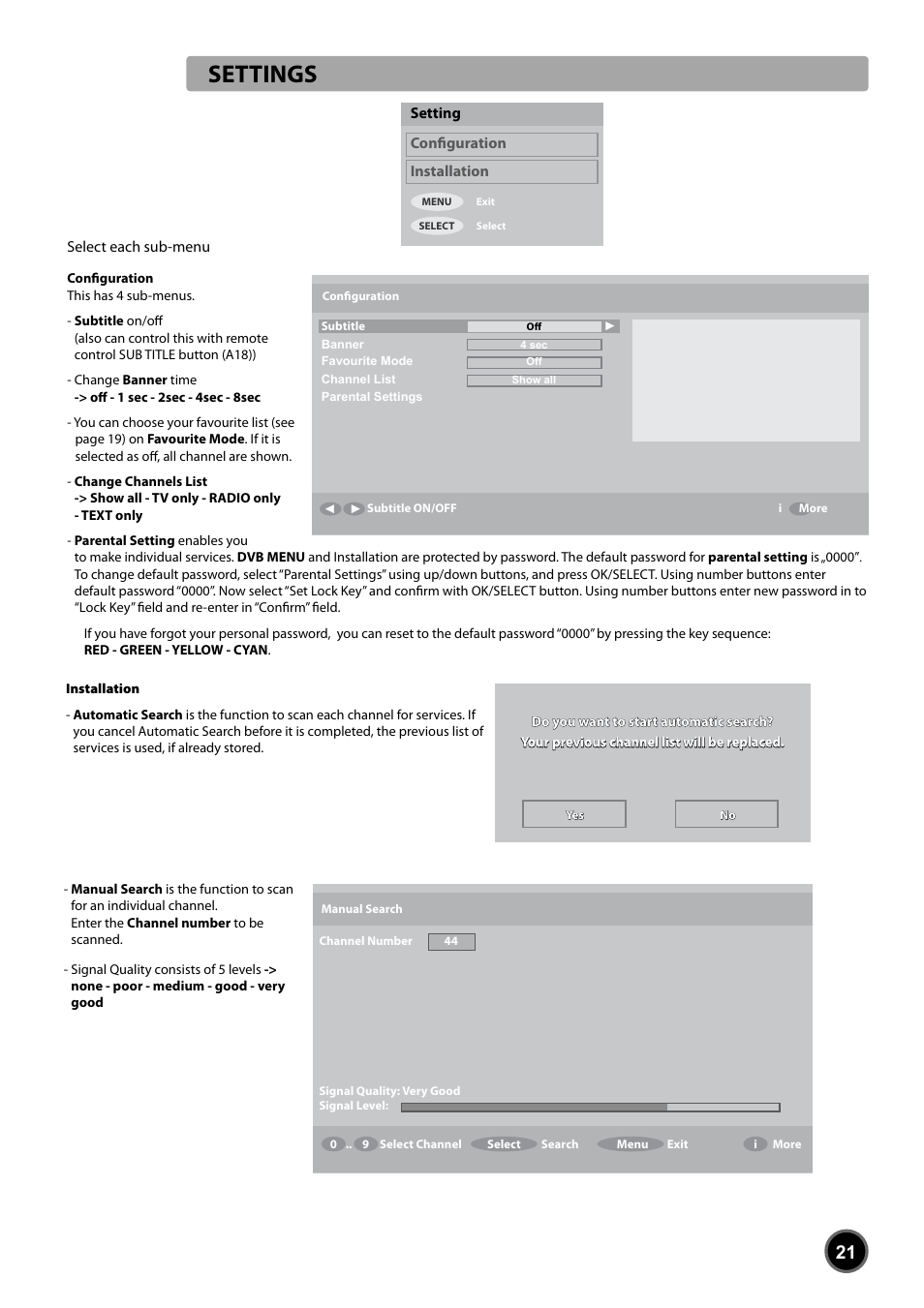 Settings | Daewoo DUB-2850GB User Manual | Page 23 / 27