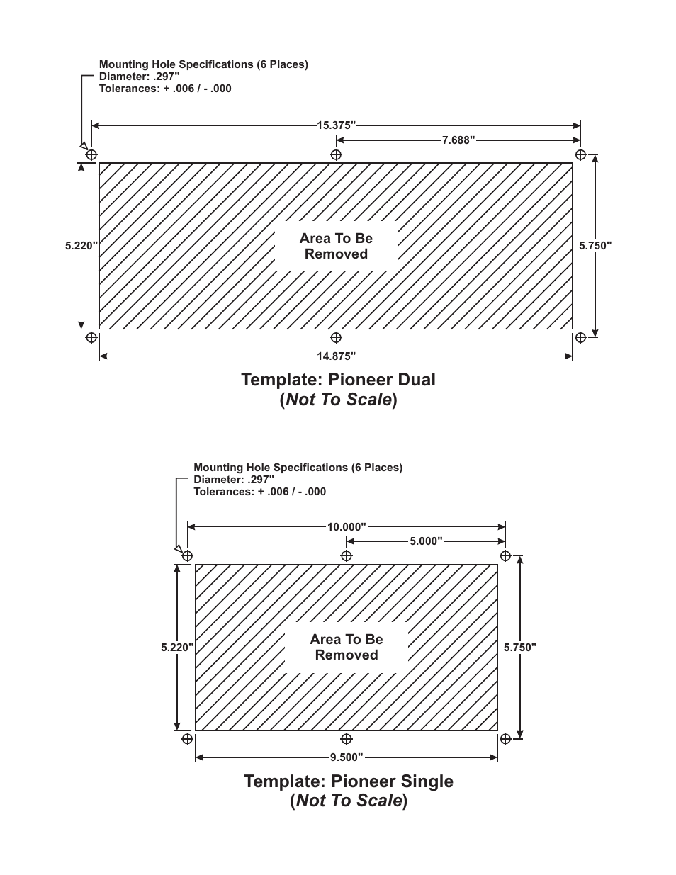 Template: pioneer single ( ) not to scale, Template: pioneer dual ( ) not to scale | Whelen MPRW User Manual | Page 4 / 6