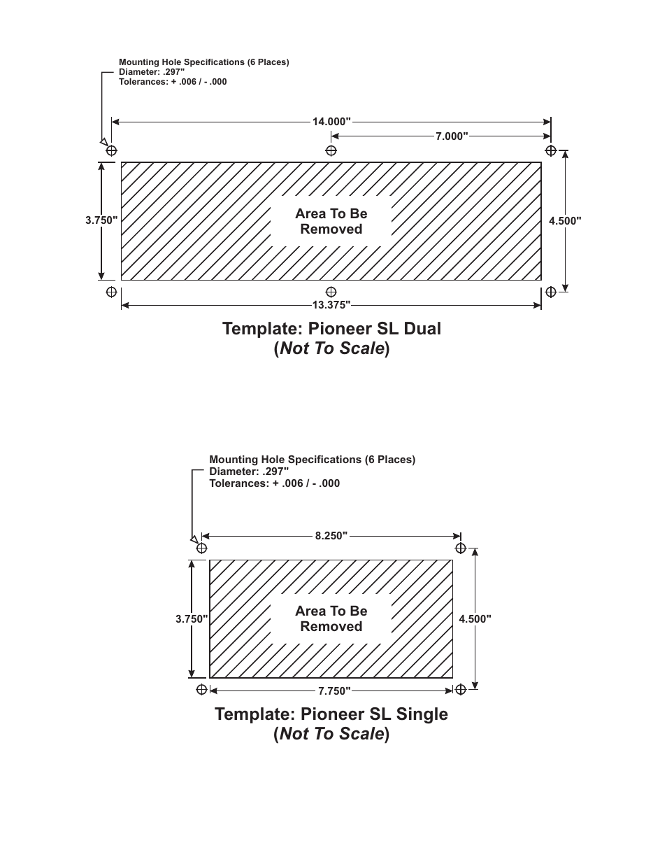 Template: pioneer sl single ( ) not to scale, Template: pioneer sl dual ( ) not to scale | Whelen MPRW User Manual | Page 5 / 6