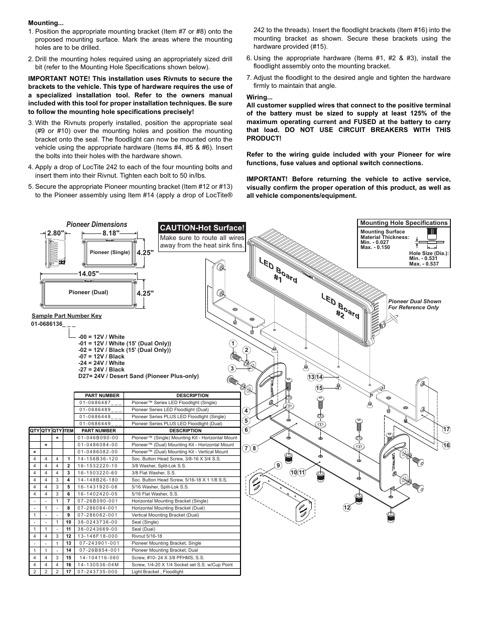 Pioneer dimensions, Caution-hot surface, Page 2 | Whelen PBA106 User Manual | Page 2 / 2