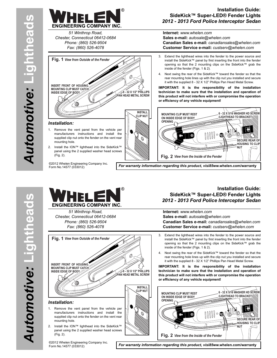 Whelen SK01AA User Manual | 2 pages