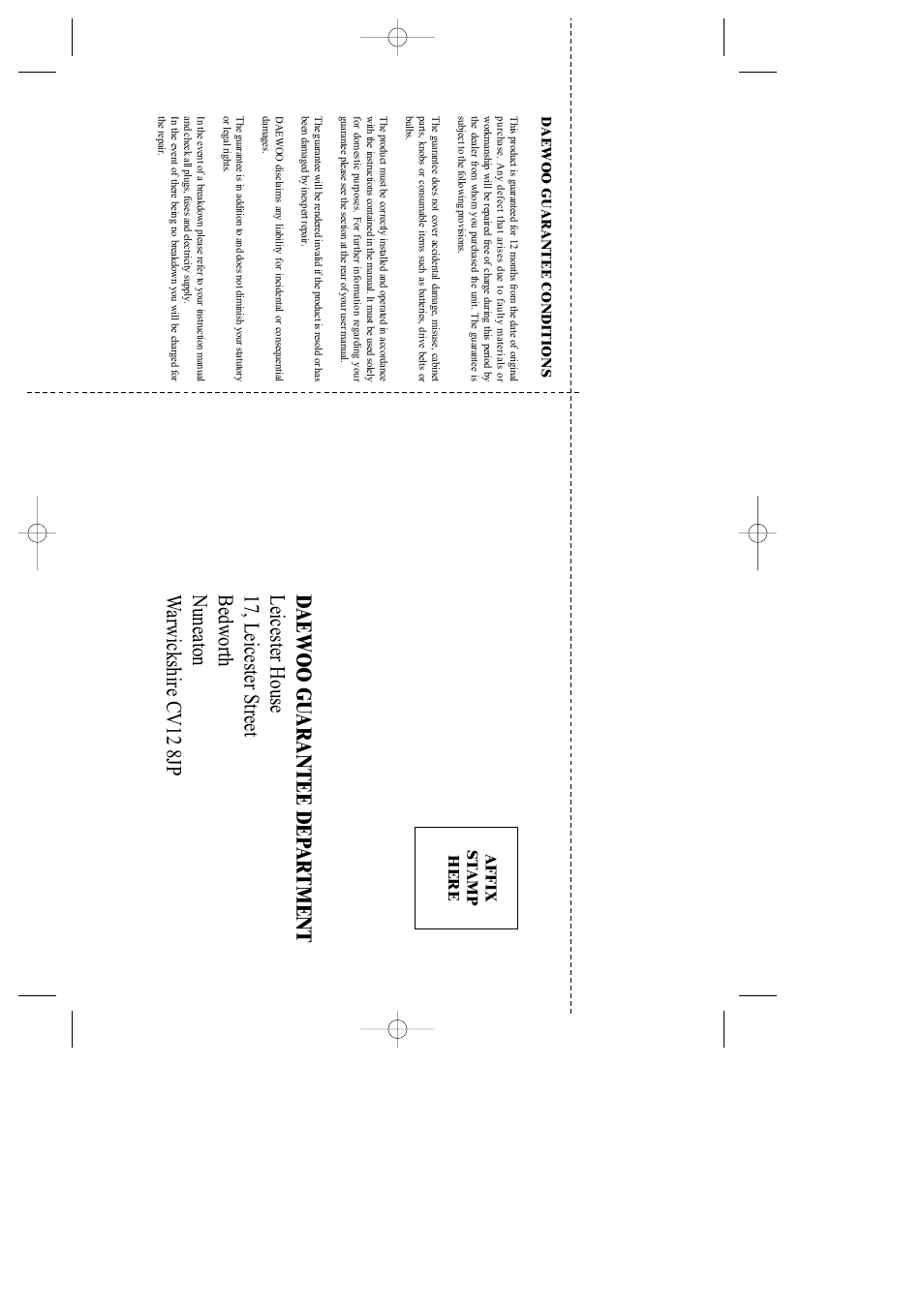 Affix stamp here | Daewoo DF-4500P/4700P User Manual | Page 61 / 61