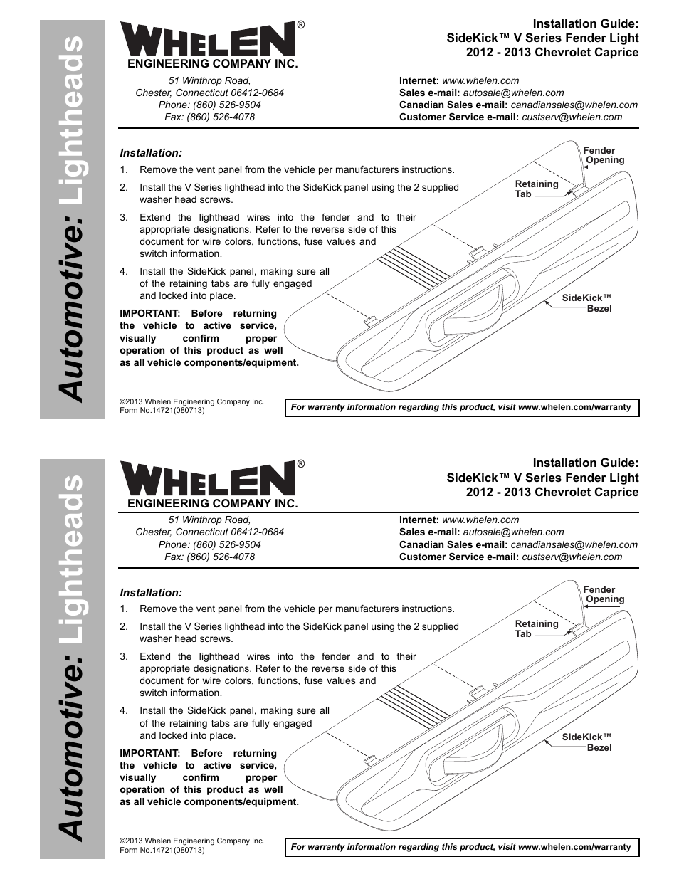 Whelen SK02V3AA User Manual | 2 pages