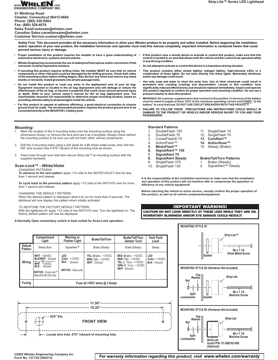 Whelen PSA00FAR User Manual | 1 page